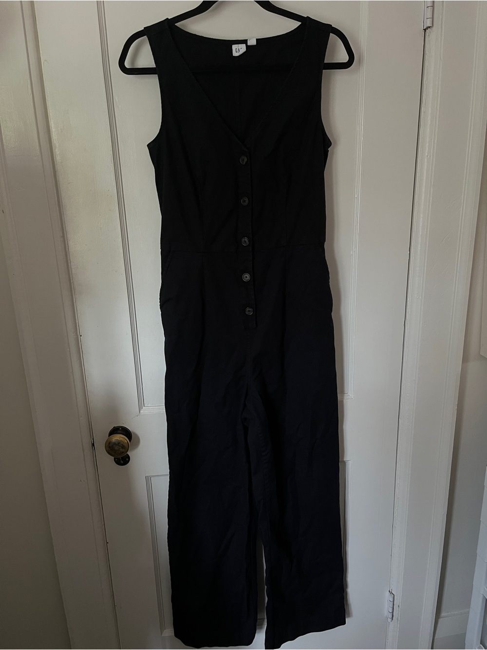 GAP Black Sleeveless Button-Front Jumpsuit